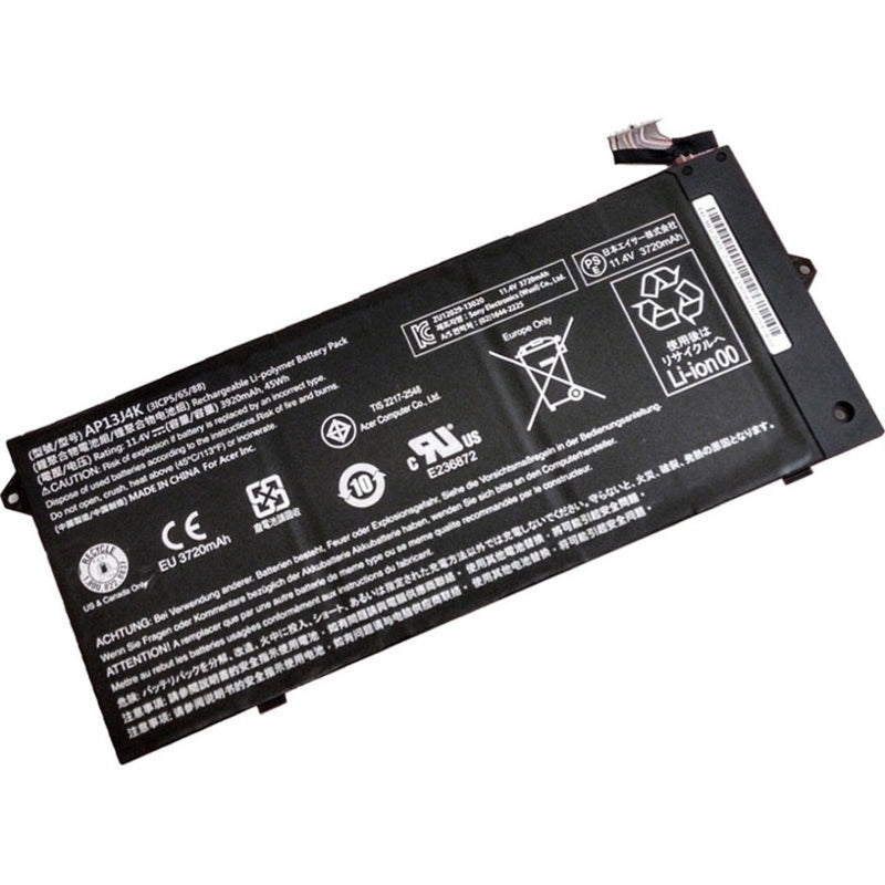 Replacement 3 cell battery for Acer Chromebook C720 C740 with 40mm battery cable replacing OEM part numbers AP13J4K KT.00304.001 // 11.4V 3920mAh 45Wh