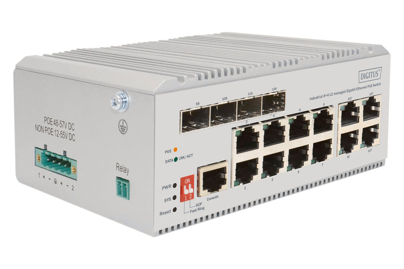 Digitus 8+4P Industrial Gigabit Ethernet PoE Switch L2 managed