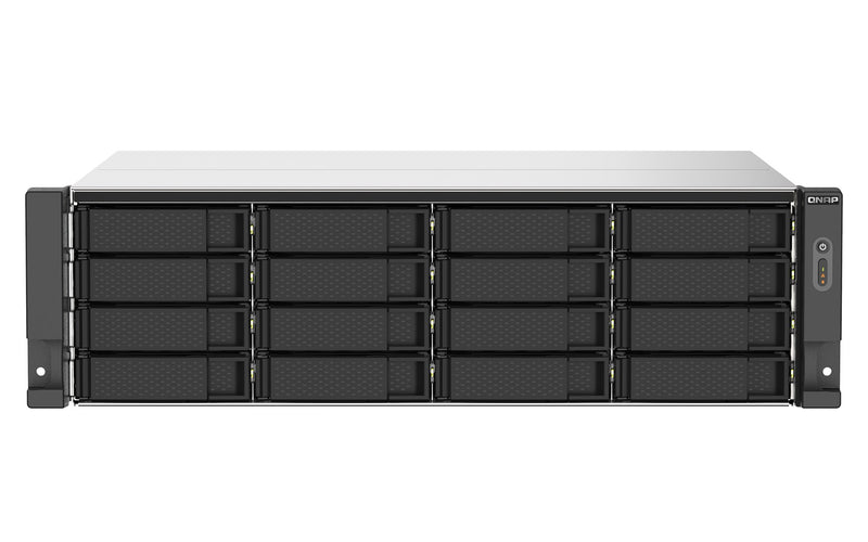 16-bay rackmount NAS AMD Ryzen V1000 series V1500B 4C/8T 2.2GHz 16GB DDR4 RAM (2 x UDIMM slots max. 32GB) 2 x 2.5GbE LAN optional 10GbE & M.2 NVMe/SAT