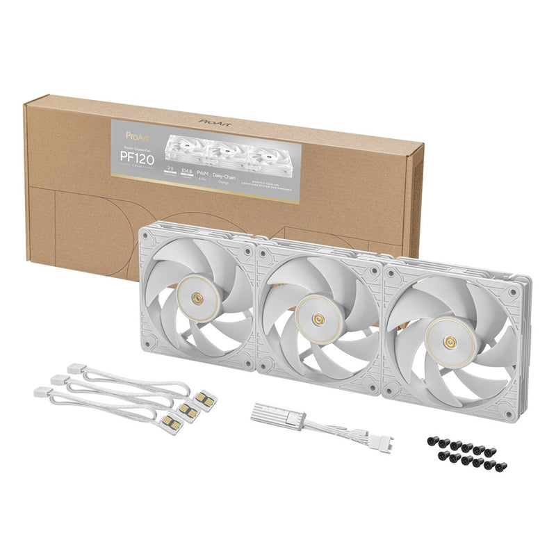 ASUS ProArt PF120 PWM-Lüfter, Weiß, 3-in-1, Gehäuselüfter, 12 cm, 3 St.