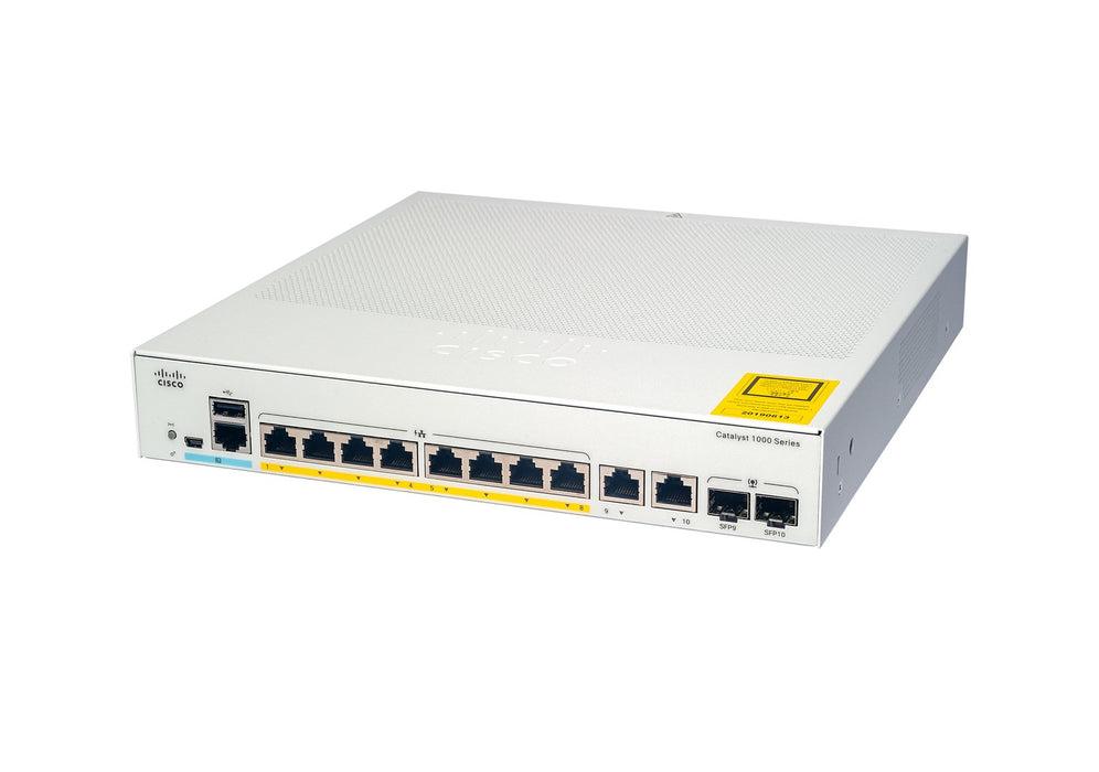 Cisco Catalyst 1000-8P-E-2G-L - Switch - Managed - 4 x 10/100/1000 (PoE+) + 4 x 10/100/1000 + 2 x combo Gigabit SFP (uplink) - rack-mountable - PoE+ (