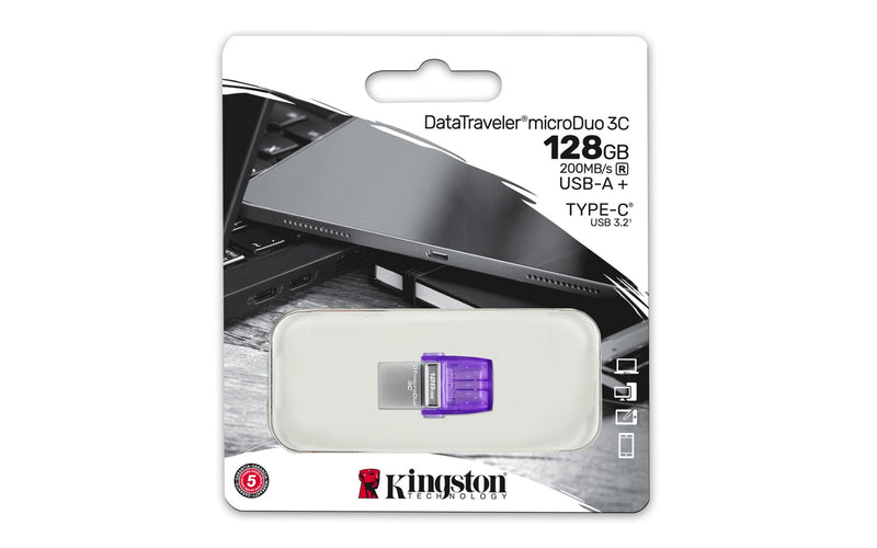 Kingston Technology DataTraveler microDuo 3C USB flash drive 64 GB USB Type-A / USB Type-C 3.2 Gen 1 (3.1 Gen 1) Purple, Stainless steel