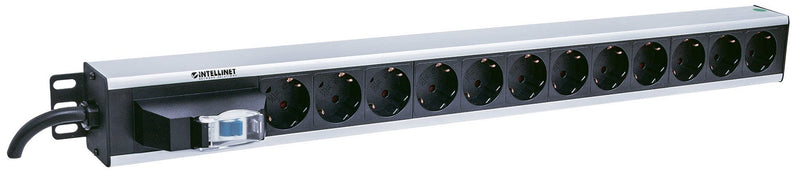 Intellinet Vertical Rackmount 12-Output Power Distribution Unit (PDU), EU CEE 7/3 Outlets, With Single Air Switch, No Surge Protection, Built-in 1.6m