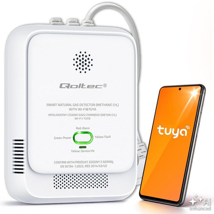 Qoltec 52651 Natural Gas Leak Sensor | CH4 detector | NG | Tuya | Wi-Fi | 85dB alarm | LED