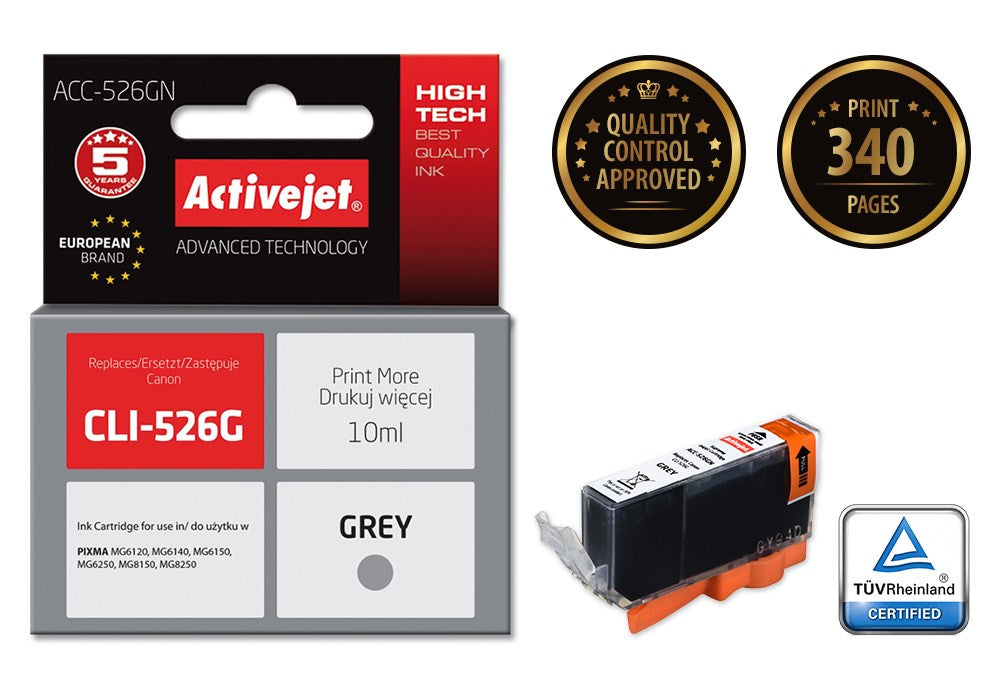 Activejet ACC-526GN Ink (replacement for Canon CLI-526G; Supreme; 10 ml; gray)