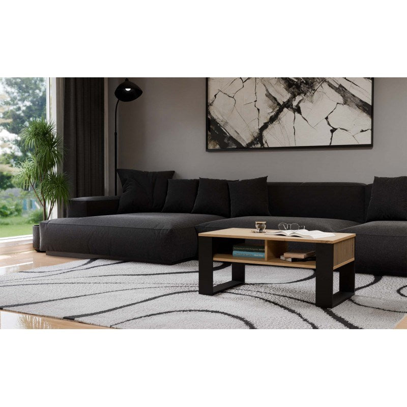 MODERNER 2-SITZER SCHMALER ARTISAN COFFEETABLE MIT SCHWARZEN BEINEN