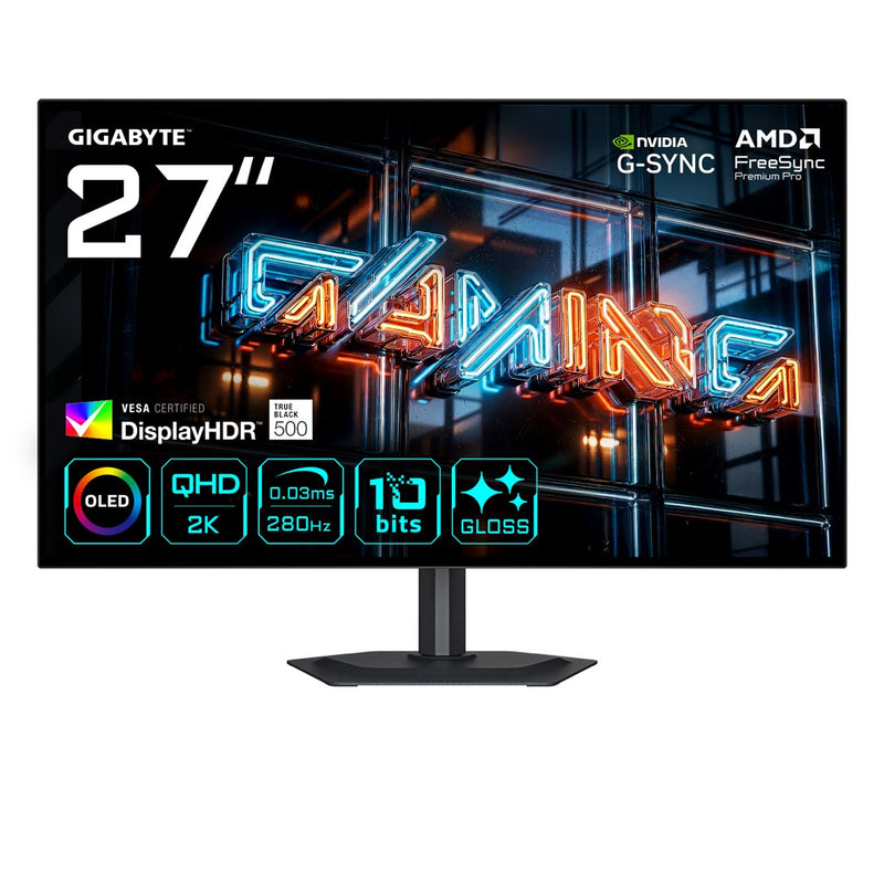 GIGABYTE MO27Q28GR 27” Glossy WOLED QHD Gaming Monitor - 2560 x 1440, 280Hz, 0.03ms, 335 cd/m2, Display HDR True Black 500, HDMI 2.1, Displayport 1.4