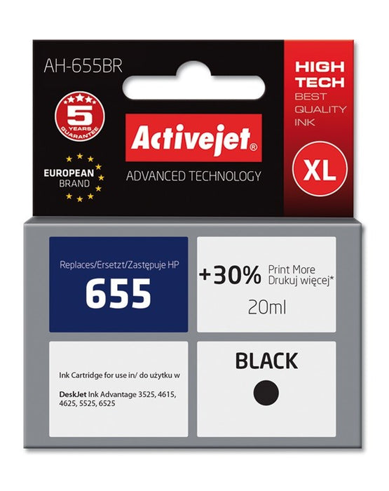 Activejet AH-655BR ink for HP printer; HP 655 CZ109AE replacement; Premium; 20 ml; black