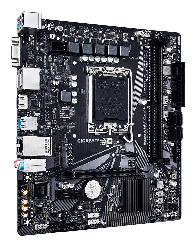 Carte mère GIGABYTE H610M S2H V2 - Prise en charge des processeurs Intel Core de 14e génération, VRM numérique à 4+1+1 phases hybrides, jusqu'à 5600 MHz DDR5, 1xPCIe 3.0 M.2, LAN GbE, USB 3