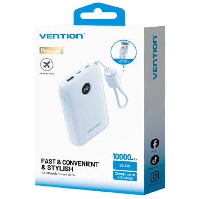 Vention 10000mAh Powerbank 2xUSB-C 1xUSB-A 22.5W, blau
