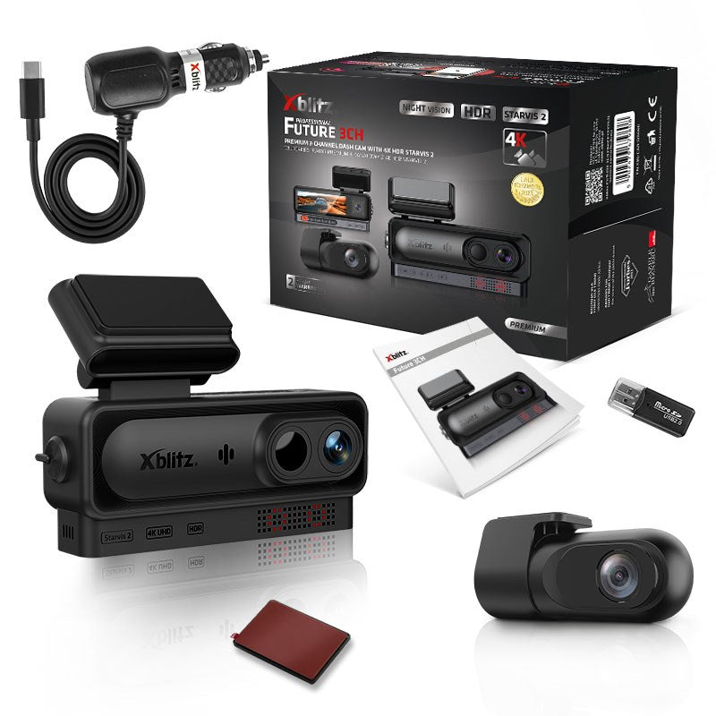 XBLITZ FUTURE 3CH STARVIS 2 PREMIUM 3-CHANNEL VIDEO RECORDER WITH 4K HDR AND GPS