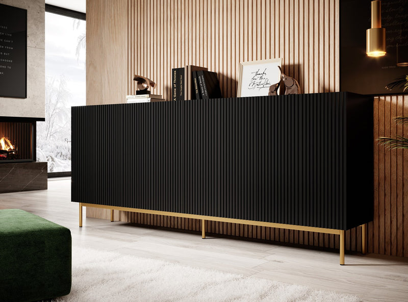PAFOS chest of drawers on golden steel frame 200x40x102 matte black