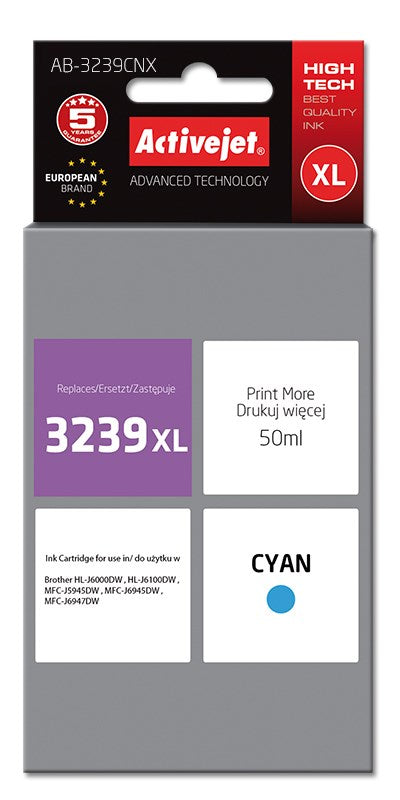 Activejet AB-3239CNX Ink cartridge (replacement for Brother LC3239XLC; Supreme; 50 ml; cyan)