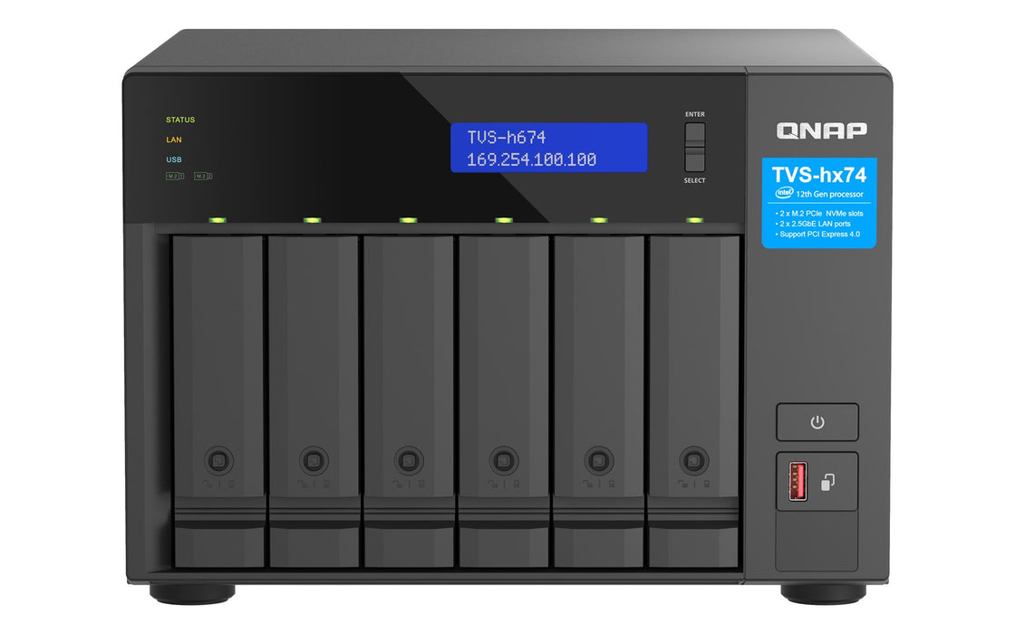 QNAP TVS-H674 - NAS server - 6 bays - SATA 6Gb/s - RAID JBOD, 0, 1, 5, 6, 10, 50, TM, RAID TP - RAM 32 GB - Gigabit Ethernet / 2.5 Gigabit Ethernet -