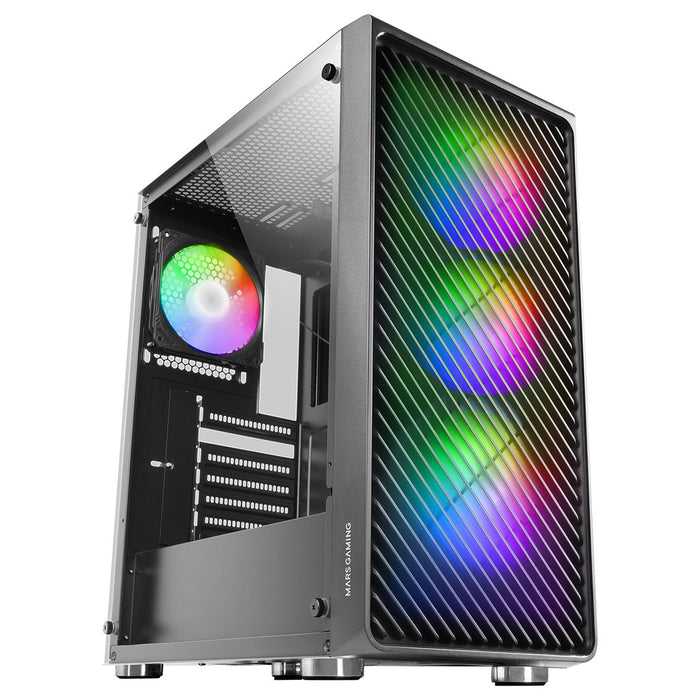 Mars Gaming MC-F Black, ATX Gaming Semitower, Full Tempered Glass Window, Metal-Mesh Front, 4x 120mm ARGB Fans