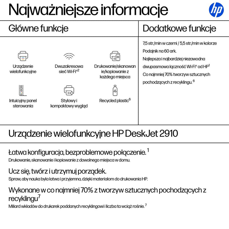HP DeskJet 2910 Wireless All-in-One Color Printer, Instant Ink