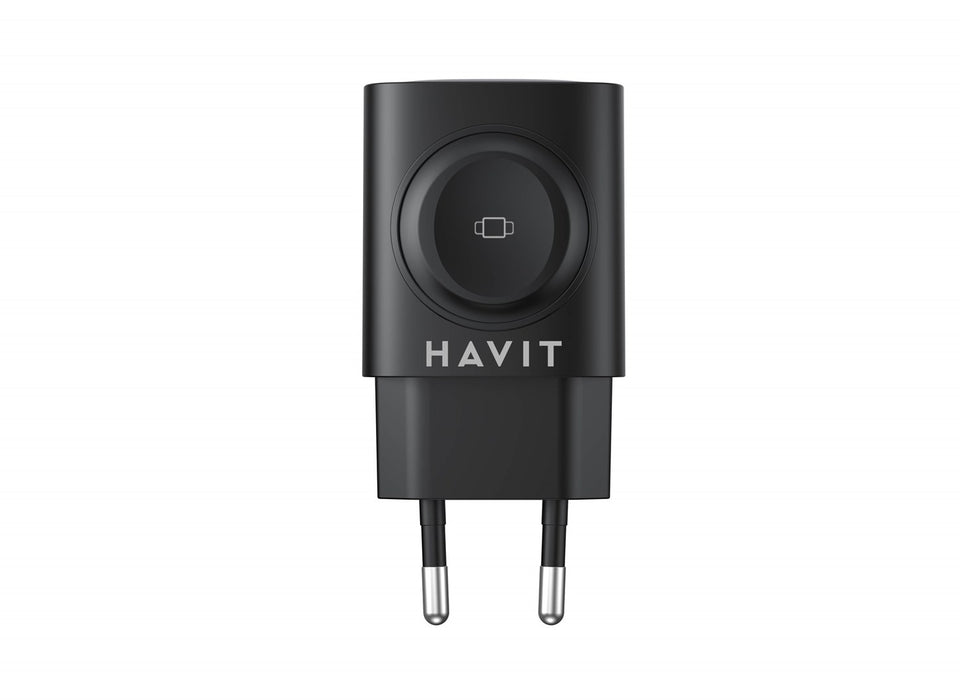 Havit UC132 EU - GaN 22 W dual-port charger with wireless charging option, black