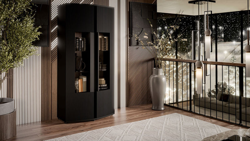 Cama 2D display cabinet MICHELLE 86x35-47xH180 black/viking oak