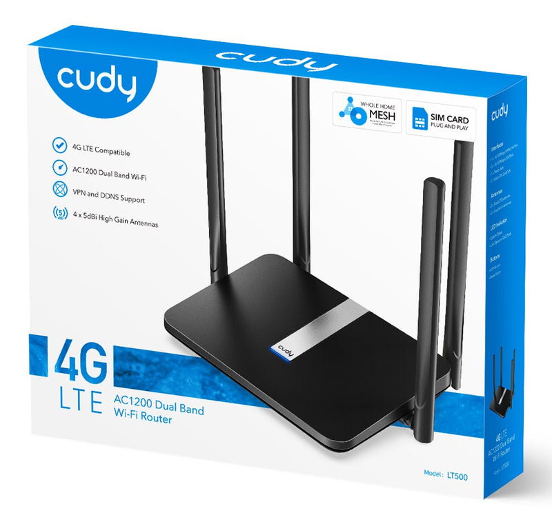 Cudy LT500 wireless router Fast Ethernet Dual-band (2.4 GHz / 5 GHz) 4G Black