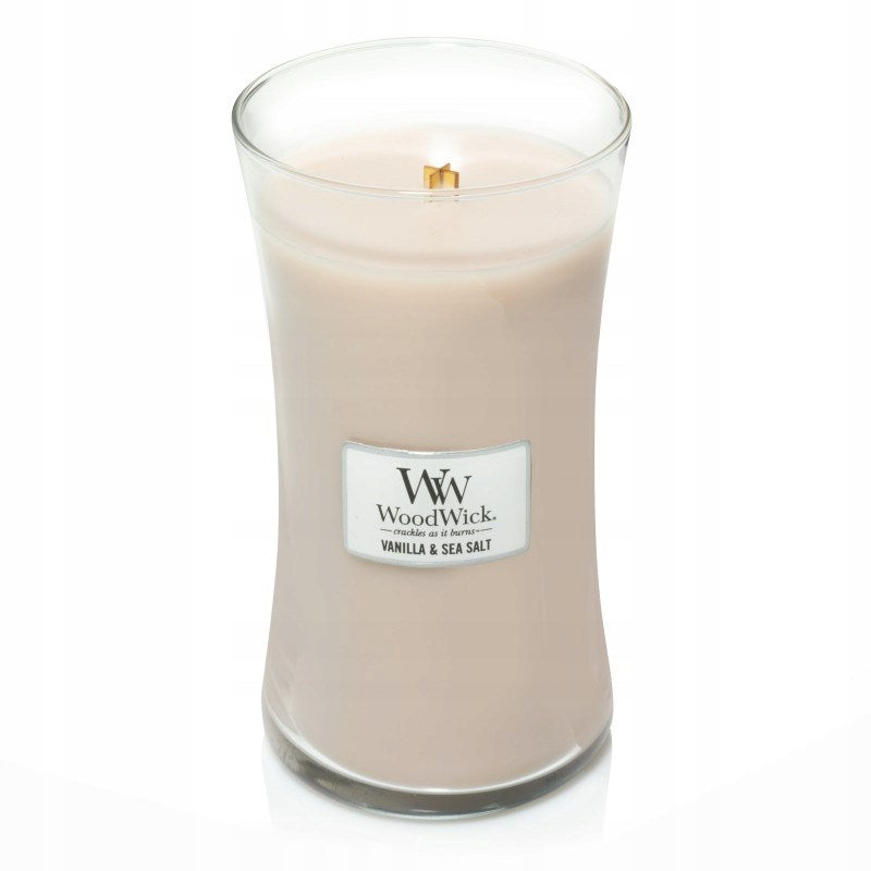 Large WOODWICK Vanilla & Sea Salt Scented Candle, with wooden wick, 1 piece