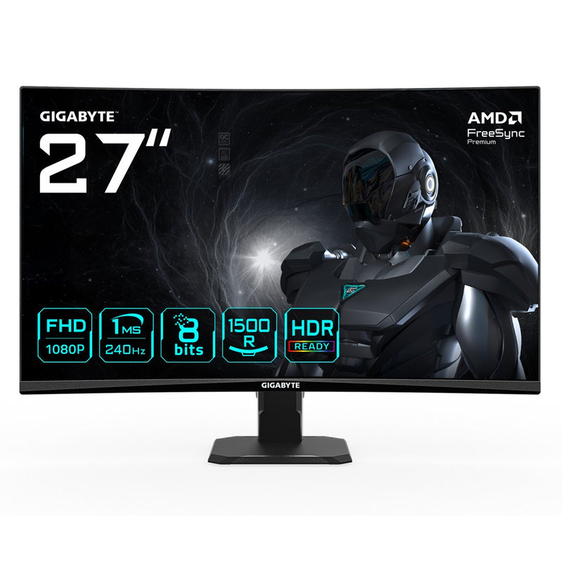 GIGABYTE GS27FC2 27" FHD Curved Gaming Monitor - 1920 x 1080, 240Hz, 1, 350 cd/m2, HDR Ready, HDMI 2.0, Displayport 1.4