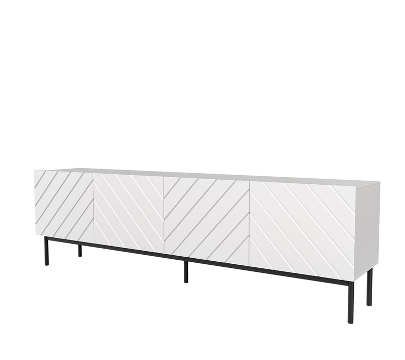 ABETO RTV cabinet on black steel frame 200x42x60 white/gloss white