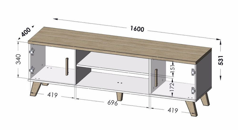 Meuble TV Cama LOTTA 160 2D2K chêne wotan/noir mat
