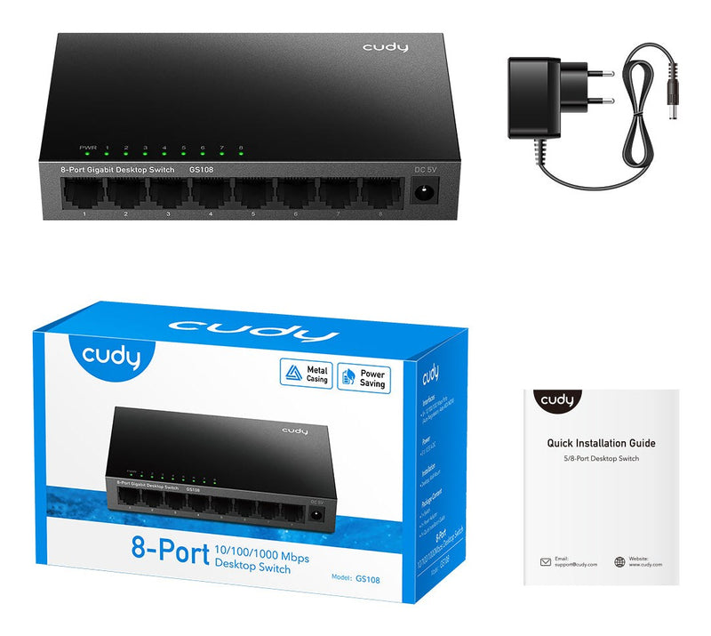 Cudy GS108 network switch Unmanaged Gigabit Ethernet (10/100/1000) Black
