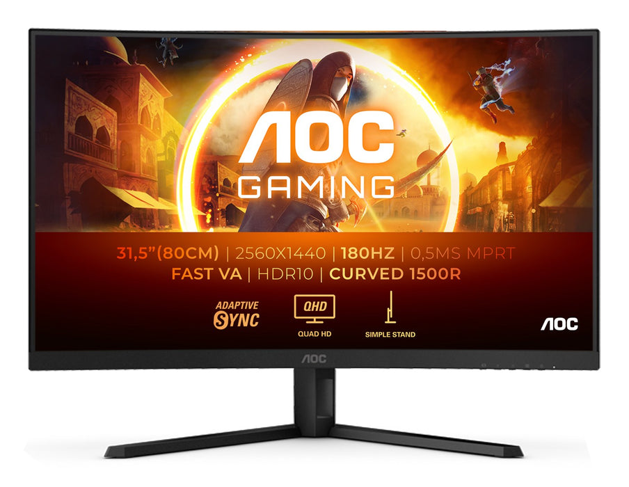 AOC Gaming CQ32G4VE - G4 Series - LED monitor - gaming - curved - 32" (31.5" viewable) - 2560 x 1440 QHD @ 180 Hz - Fast VA - 300 cd/m² - 3500:1 - HDR