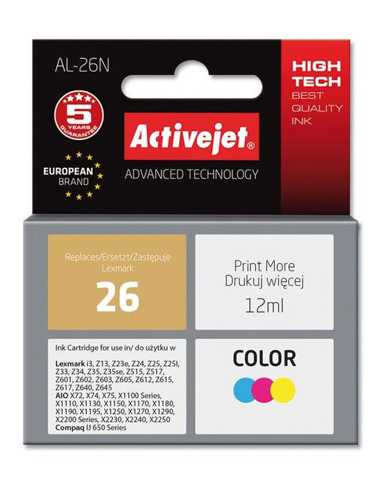 Activejet AL-26N Ink (replacement for Lexmark 26 10N0026; Supreme; 12 ml; color)