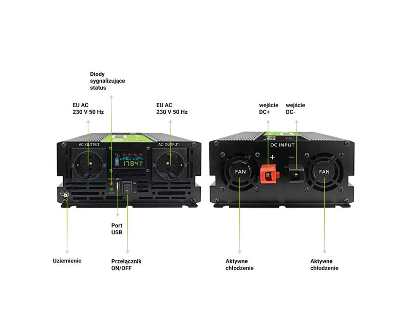 Green Cell PowerInverter LCD 12 volt 2000W/40000W car inverter with display - pure sine wave