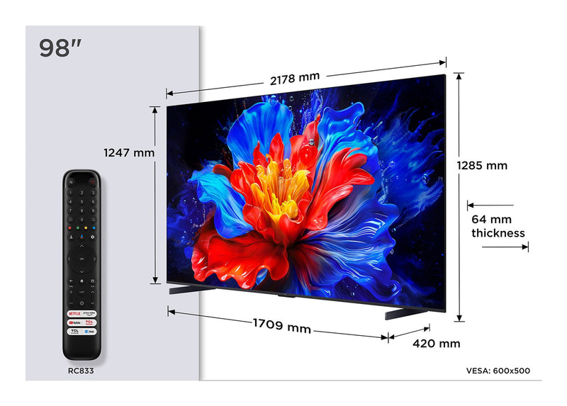 TCL P89K 98P89K TV 2.49 m (98") 4K Ultra HD Smart TV Wi-Fi Metallic 450 cd/m2