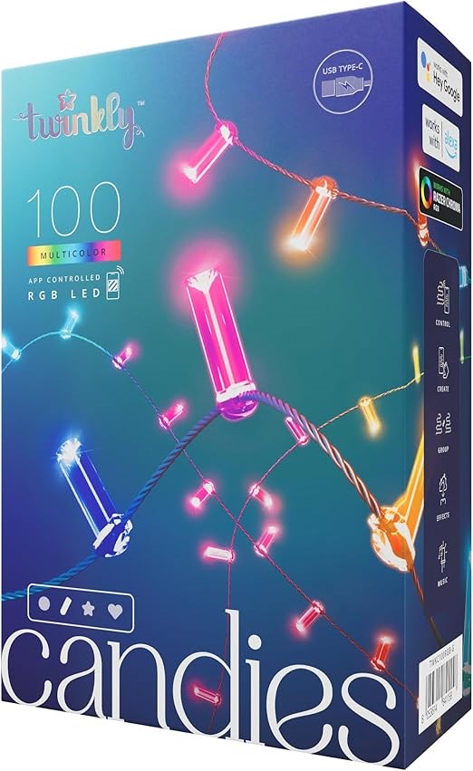 Twinkly Candies LED Christmas tree lights TWKC100RGB-G 6 M Candle shape