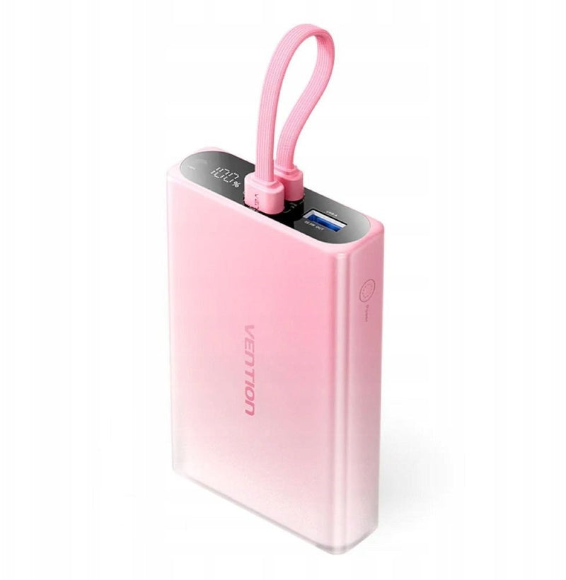 Vention 10000mAh power bank with LED display, USB-C + Lightning + USB-A, 22.5W (pink)
