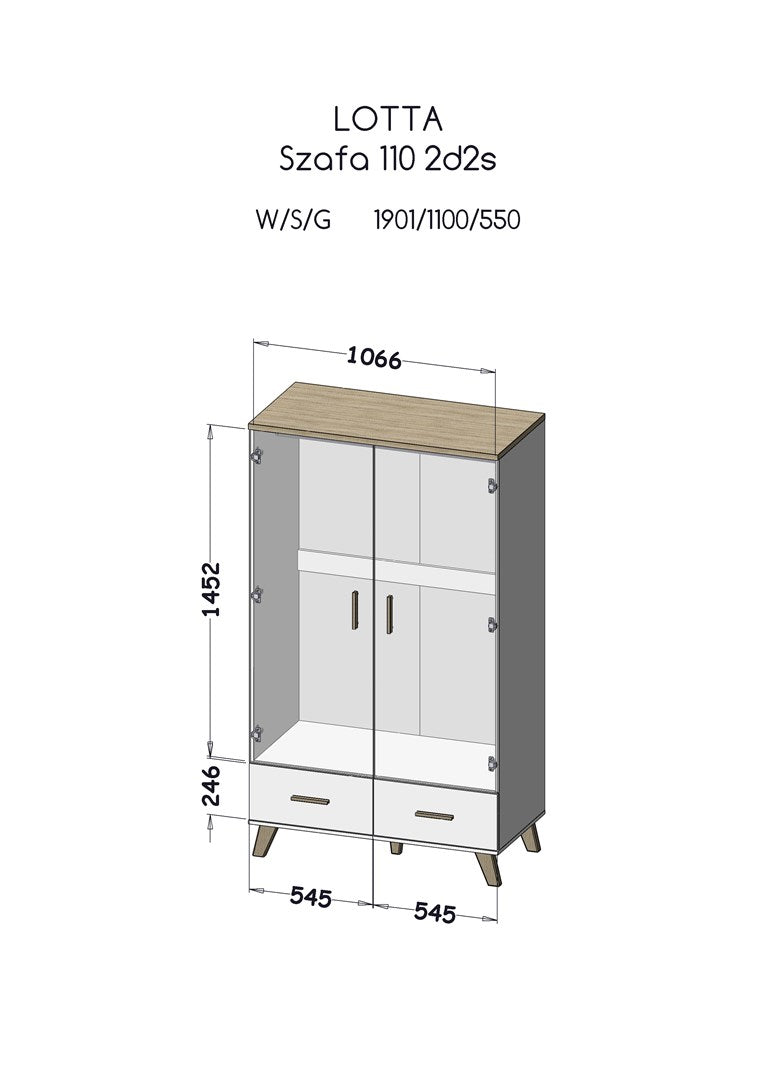Cama wardrobe LOTTA 2D2D white + sonoma oak