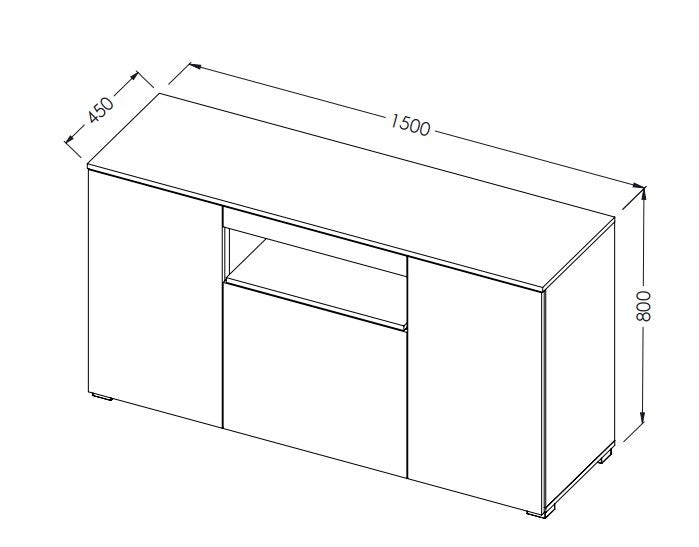 Cama Sideboard VIVA 150 weiß/weiß Hochglanz + Sonoma Eiche