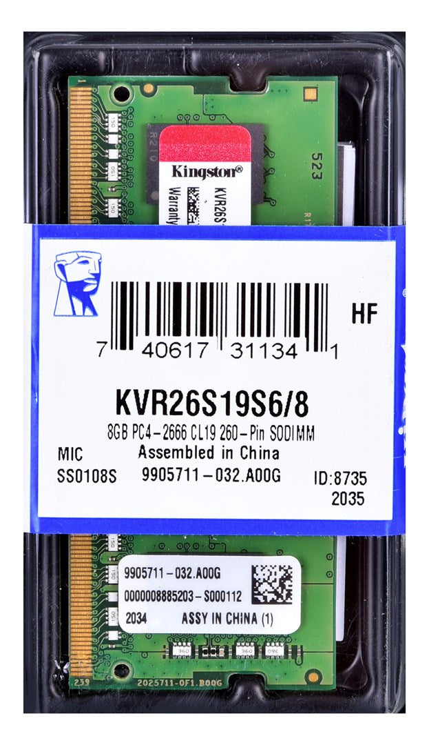 Kingston Technology ValueRAM KVR26S19S6/8 memory module 8 GB 1 x 8 GB DDR4 2666 MHz
