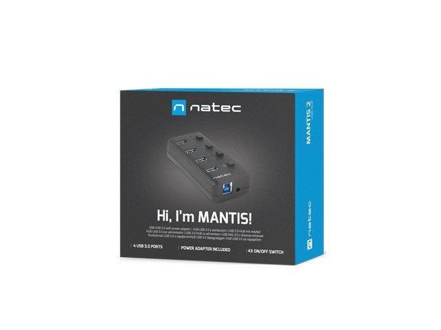 NATEC HUB USB 3.0 MANTIS 2 4 PORTS AVEC INTERRUPTEUR+ALIMENTATION ÉLECTRIQUE