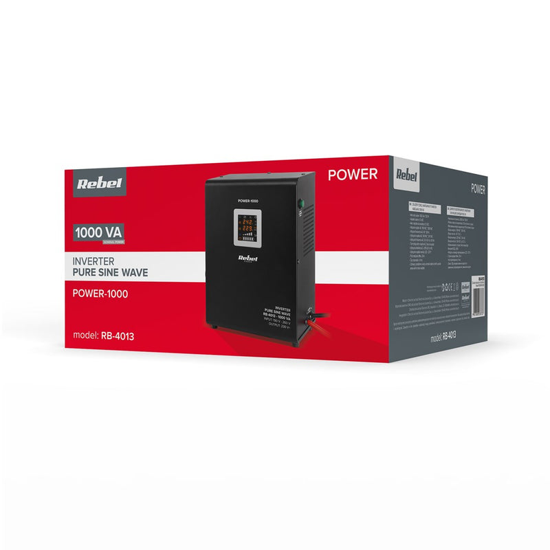 Rebel POWER-1000 Wall-Mounted Emergency Power Supply – a pure sine wave inverter with a 12V charging function, 230V, 1000VA/700W