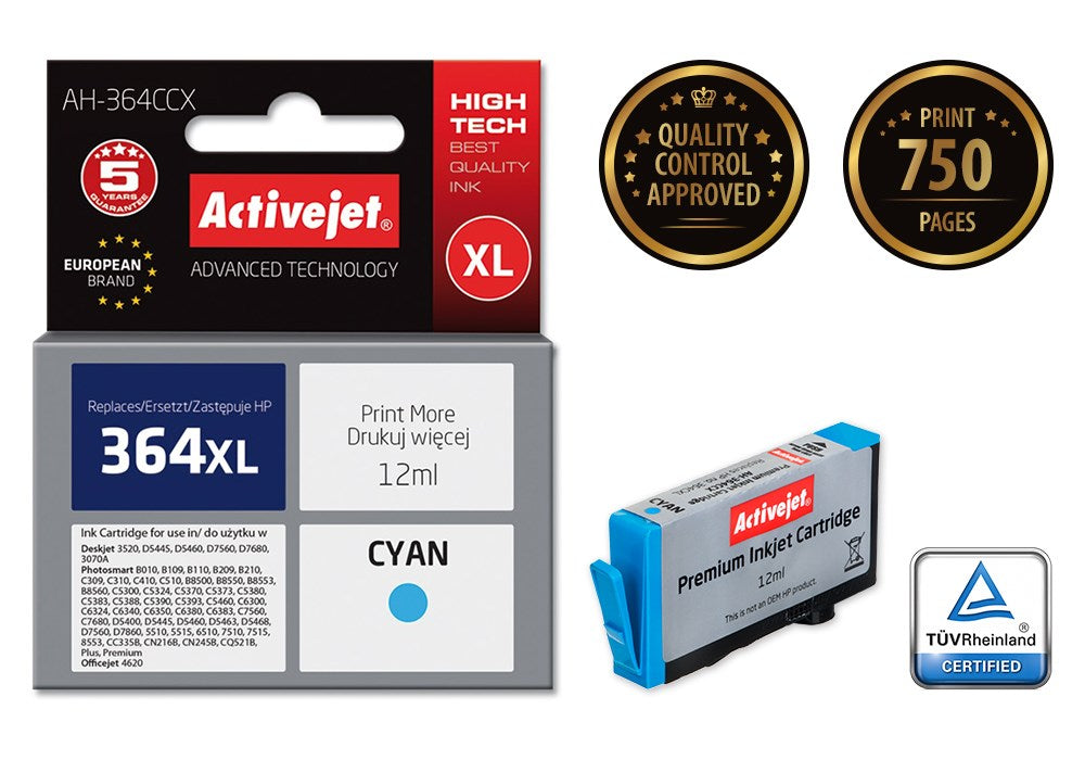 Activejet AH-364CCX Ink (replacement for HP 364XL CB323EE; Premium; 12 ml; cyan)