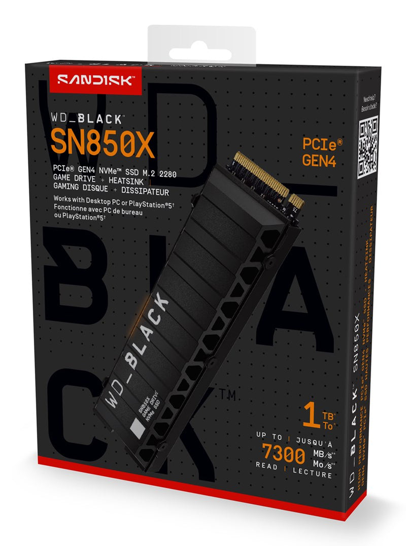 WD_BLACK SN850X WDS100T2XHE - SSD - encrypted - 1 TB - internal - M.2 2280 - PCIe 4.0 x4 (NVMe) - TCG Opal Encryption 2.01 - integrated heatsink