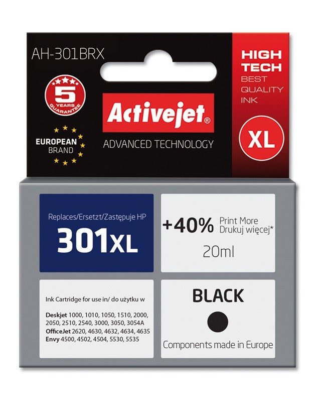 Activejet AH-301BRX Tinte (HP 301XL CH563EE kompatibel; Premium; 20 ml; schwarz)