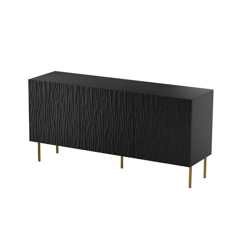 JUNGLE Kommode 152x40.5x74.5 mattschwarz + goldene Beine