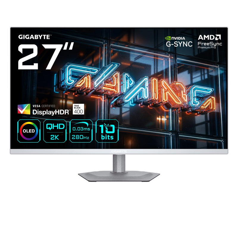 GIGABYTE MO27Q2A ICE 27” OLED 2K QHD Gaming Monitor - 2560 x 1440, 280Hz, 0.03ms, 250 cd/m2, FreeSync Premium Pro, DisplayHDR True Black 400, HDMI 2.1