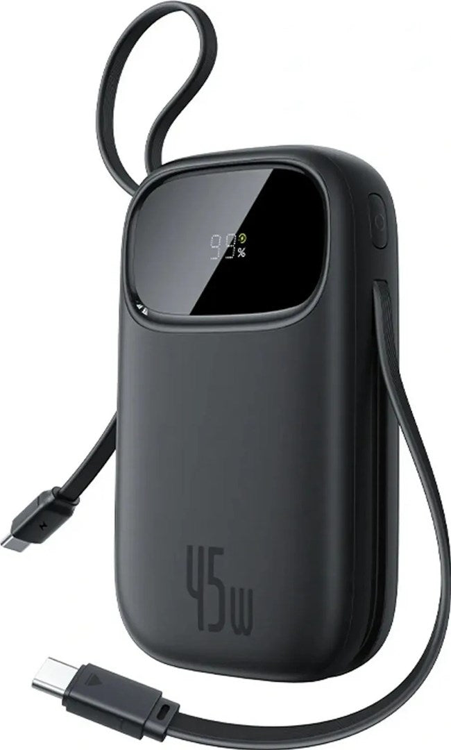 BASEUS ENERFILL F31 QPOW3 20000 mAh 22.5 W power bank with digital display and 2 built-in cables USB-C + Lightning, black