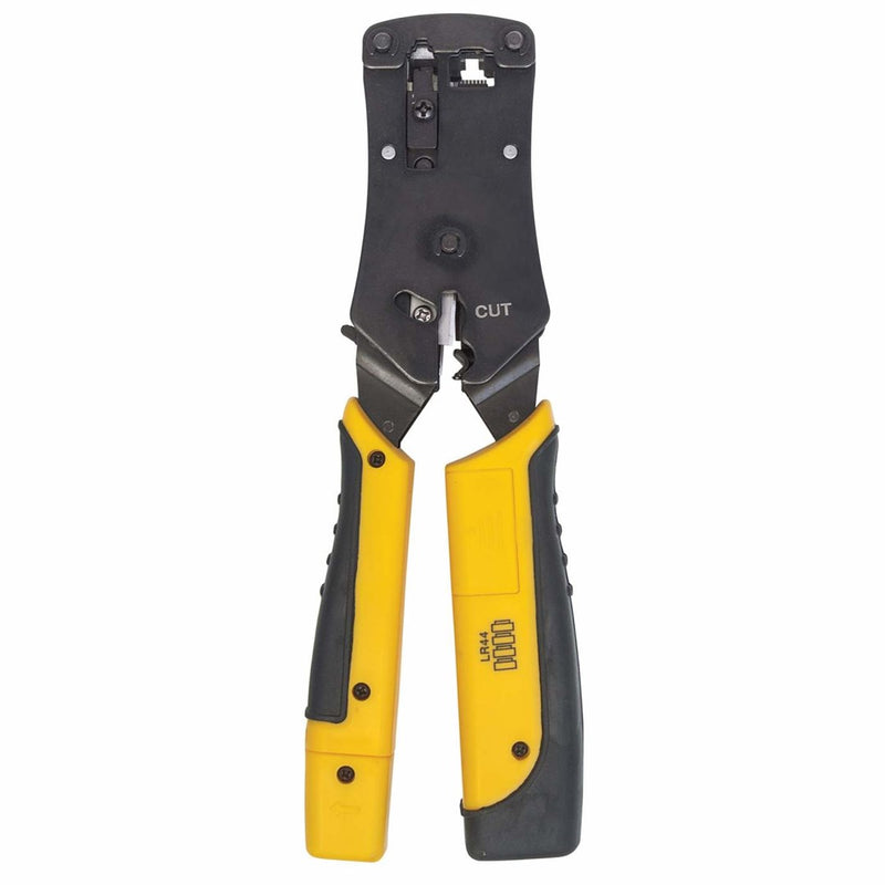 Intellinet Universal Modular Plug Crimping Tool and Cable Tester, 2-in-1 Crimper and Cable Tester: Cuts, Strips, Terminates and Tests, RJ45/RJ11/RJ12/
