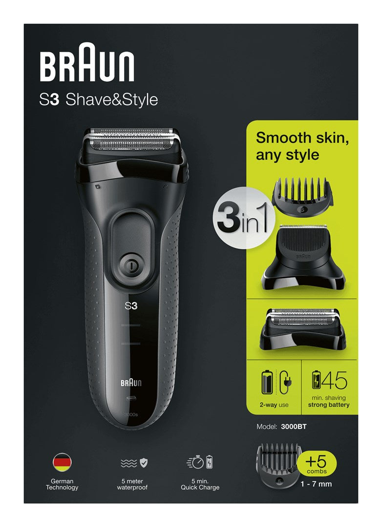 Braun 3000BT Foil shaver Trimmer Black, Grey