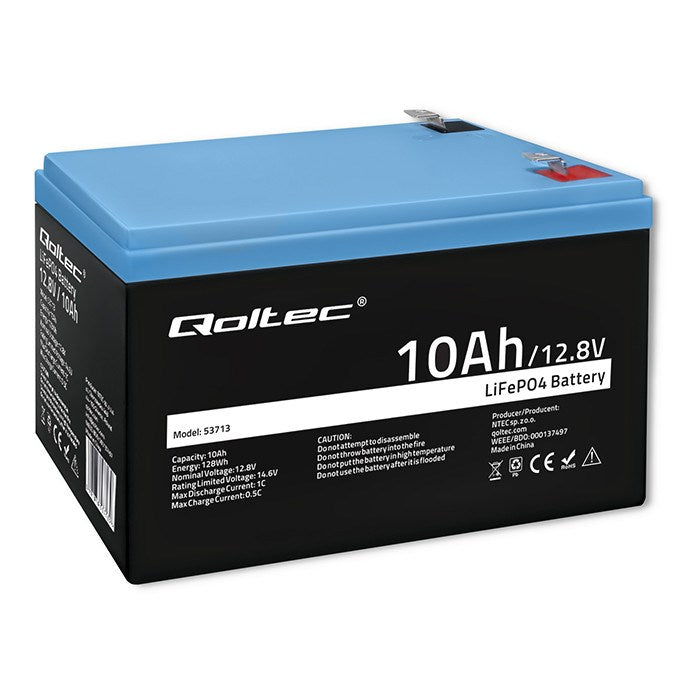 Qoltec 53713 LiFePO4 lithium iron phosphate battery | 12.8V | 10Ah | 128Wh | BMS