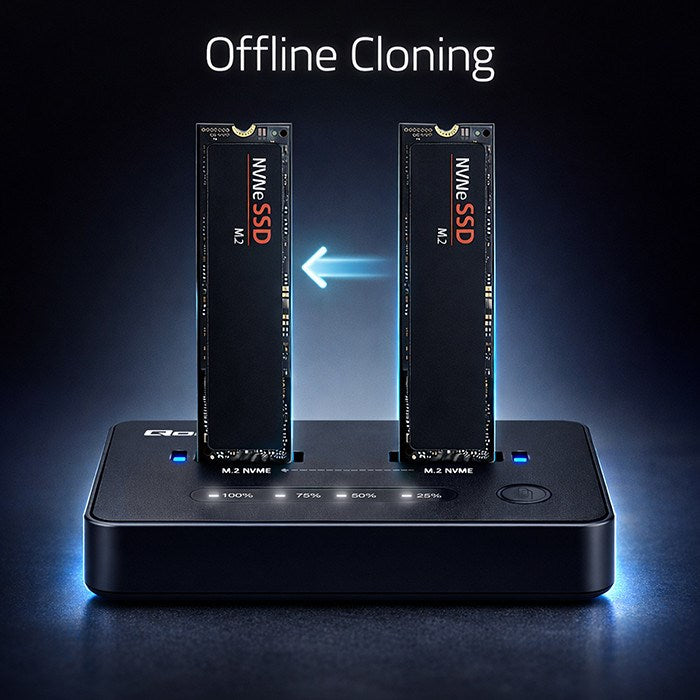 Qoltec 52366 M.2 NVMe SSD Docking Station | PCIe | USB-C | 20 Gb/s | DUAL 2 x 8TB | Offline cloning