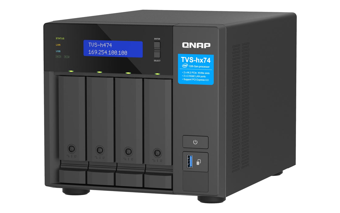 QNAP TVS-H474 - NAS server - 4 bays - SATA 6Gb/s - RAID JBOD, 0, 1, 5, 6, 10, TM, RAID TP - RAM 8 GB - Gigabit Ethernet / 2.5 Gigabit Ethernet - iSCSI